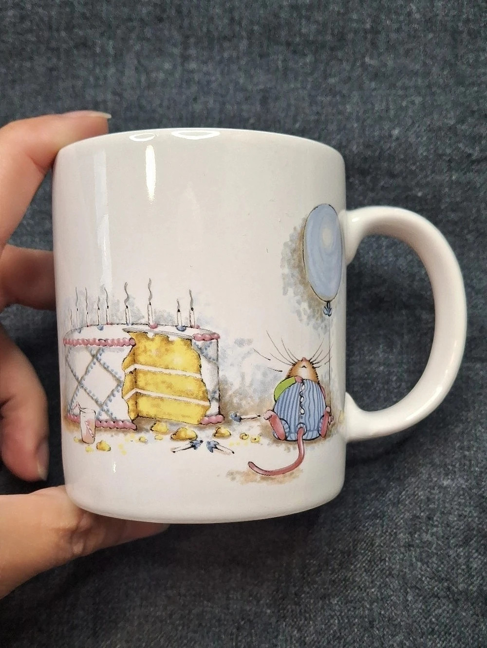 Andrew Brownsword Mouse and Birthday Cake Mug White & Yellow